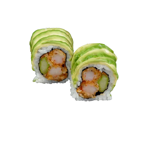 Zwei Inside-Out-Rolls mit Avocado, freigestellt