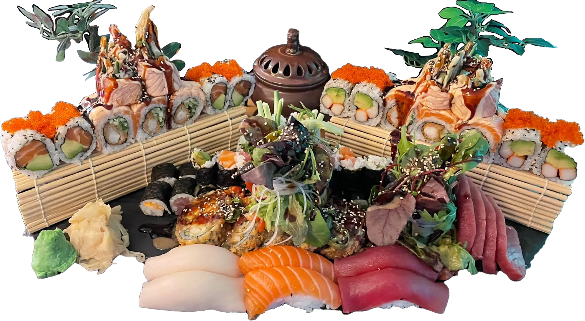 Große Sushi-Platte mit Maki, Nigiri und Inside-Out-Rolls aus dem Cu Thoc